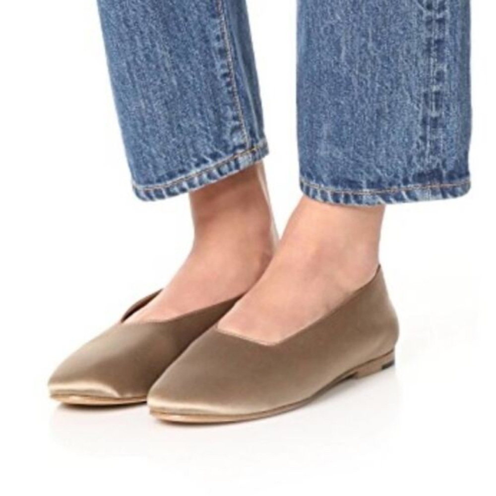 Vince Maxwell Satin Slip On Flats Champagne Gold 7.5 Square Toe Smoking Flats